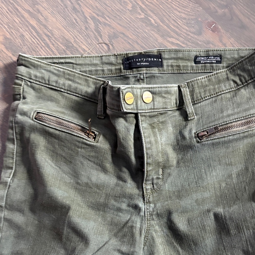 Sanctuary Khaki Green Zippered Denim